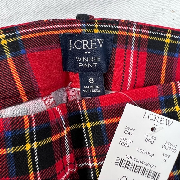 NEW Women's J Crew Tartan Black Red Plaid Winnie Pants size 8